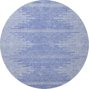 HomeRoots 8' Stylish Denim Blue & Ivory Abstract Washable Round Rug with UV Protection for Modern Spaces 653686