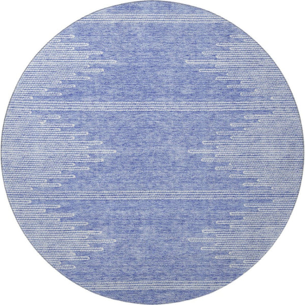 HomeRoots 8' Stylish Denim Blue & Ivory Abstract Washable Round Rug with UV Protection for Modern Spaces 653686