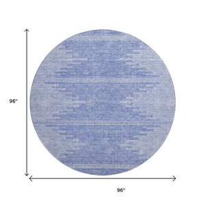 HomeRoots 8' Stylish Denim Blue & Ivory Abstract Washable Round Rug with UV Protection for Modern Spaces 653686