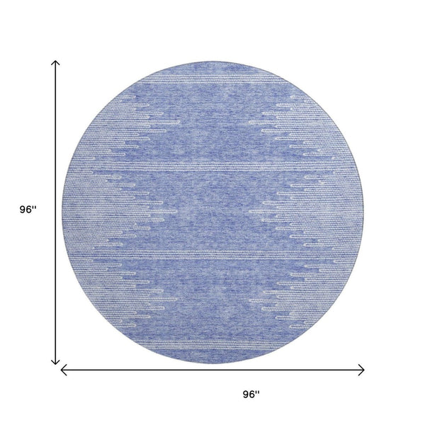 HomeRoots 8' Stylish Denim Blue & Ivory Abstract Washable Round Rug with UV Protection for Modern Spaces 653686