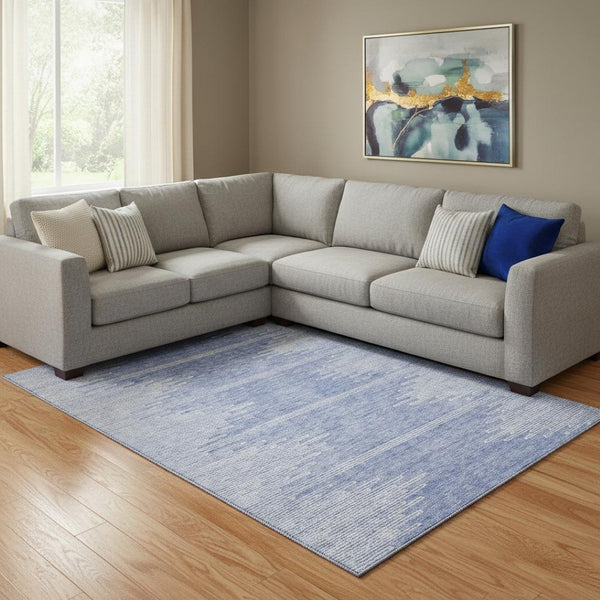 HomeRoots 8' X 10' Denim Blue & Ivory Abstract Area Rug - Stylish, Washable, UV Protected for Busy Homes! 653687
