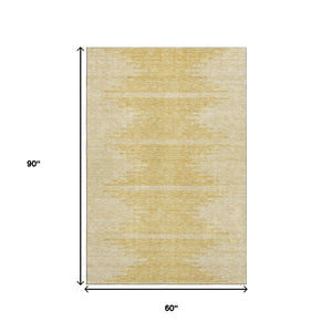 HomeRoots 5' X 8' Gold and Ivory Abstract Area Rug with UV Protection - Washable, Durable, and Stylish Decor 653691