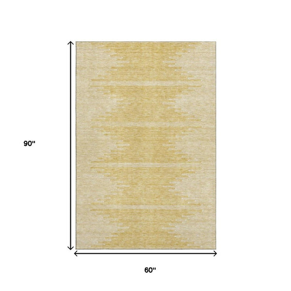 HomeRoots 5' X 8' Gold and Ivory Abstract Area Rug with UV Protection - Washable, Durable, and Stylish Decor 653691