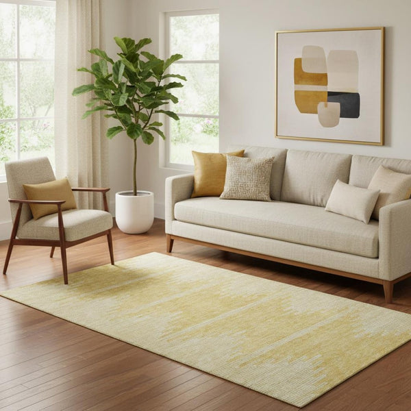 HomeRoots 5' X 8' Gold and Ivory Abstract Area Rug with UV Protection - Washable, Durable, and Stylish Decor 653691