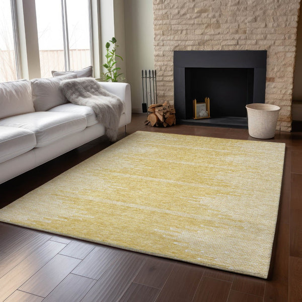 HomeRoots 5' X 8' Gold and Ivory Abstract Area Rug with UV Protection - Washable, Durable, and Stylish Decor 653691