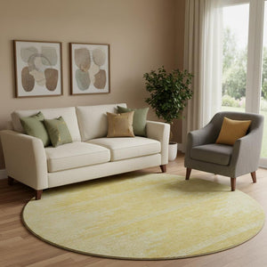 HomeRoots 8' Gold and Ivory Abstract Round Rug - Washable, Stain Resistant, UV Protected for Modern Homes 653692