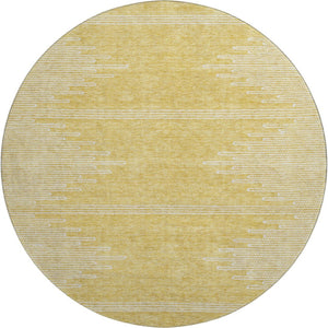 HomeRoots 8' Gold and Ivory Abstract Round Rug - Washable, Stain Resistant, UV Protected for Modern Homes 653692