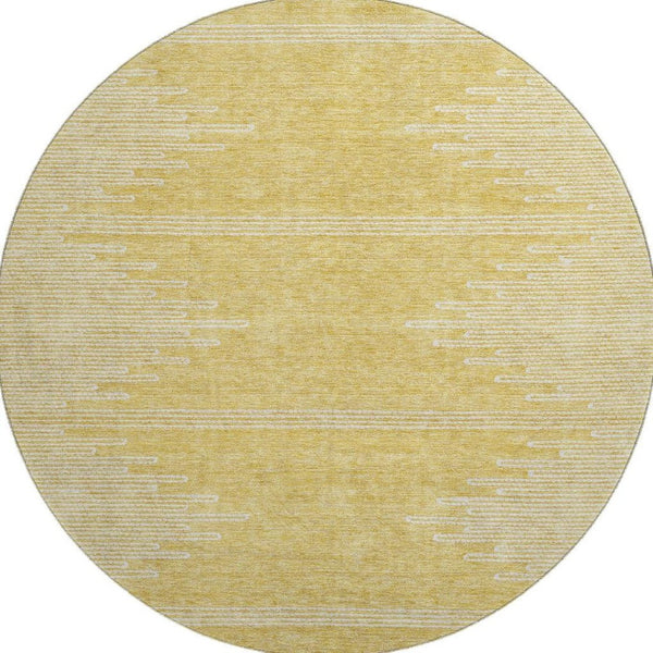 HomeRoots 8' Gold and Ivory Abstract Round Rug - Washable, Stain Resistant, UV Protected for Modern Homes 653692