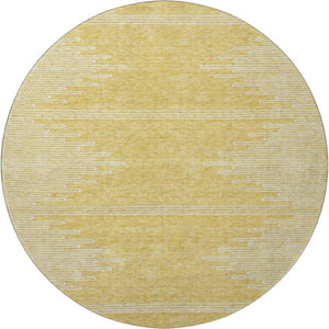 HomeRoots 8' Gold and Ivory Abstract Round Rug - Washable, Stain Resistant, UV Protected for Modern Homes 653692