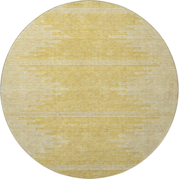 HomeRoots 8' Gold and Ivory Abstract Round Rug - Washable, Stain Resistant, UV Protected for Modern Homes 653692