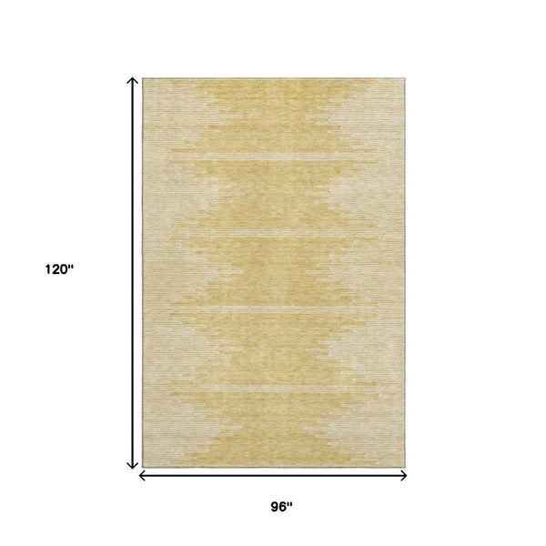 HomeRoots 8' X 10' Gold And Ivory Abstract Area Rug - Stylish, Washable, UV Protected for High-Traffic Spaces 653693