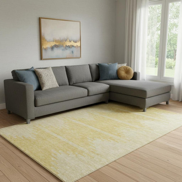 HomeRoots 8' X 10' Gold And Ivory Abstract Area Rug - Stylish, Washable, UV Protected for High-Traffic Spaces 653693