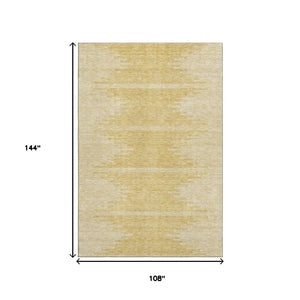 HomeRoots 9' X 12' Gold and Ivory Abstract Area Rug - Washable, UV Resistant, Perfect for Families & Pets! 653694