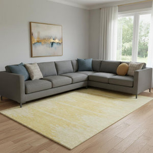 HomeRoots 9' X 12' Gold and Ivory Abstract Area Rug - Washable, UV Resistant, Perfect for Families & Pets! 653694