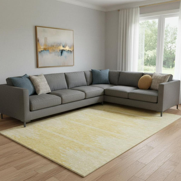 HomeRoots 9' X 12' Gold and Ivory Abstract Area Rug - Washable, UV Resistant, Perfect for Families & Pets! 653694