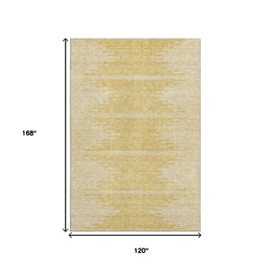 HomeRoots 10' Gold and Ivory Abstract Washable Area Rug - UV Protected, Stain-Resistant, Perfect for High-Traffic Areas 653695