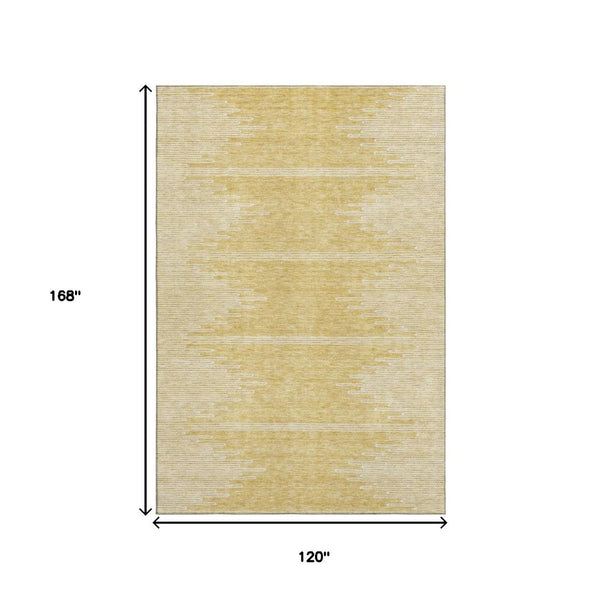 HomeRoots 10' Gold and Ivory Abstract Washable Area Rug - UV Protected, Stain-Resistant, Perfect for High-Traffic Areas 653695