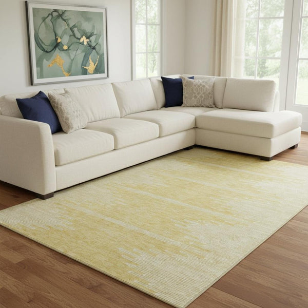 HomeRoots 10' Gold and Ivory Abstract Washable Area Rug - UV Protected, Stain-Resistant, Perfect for High-Traffic Areas 653695