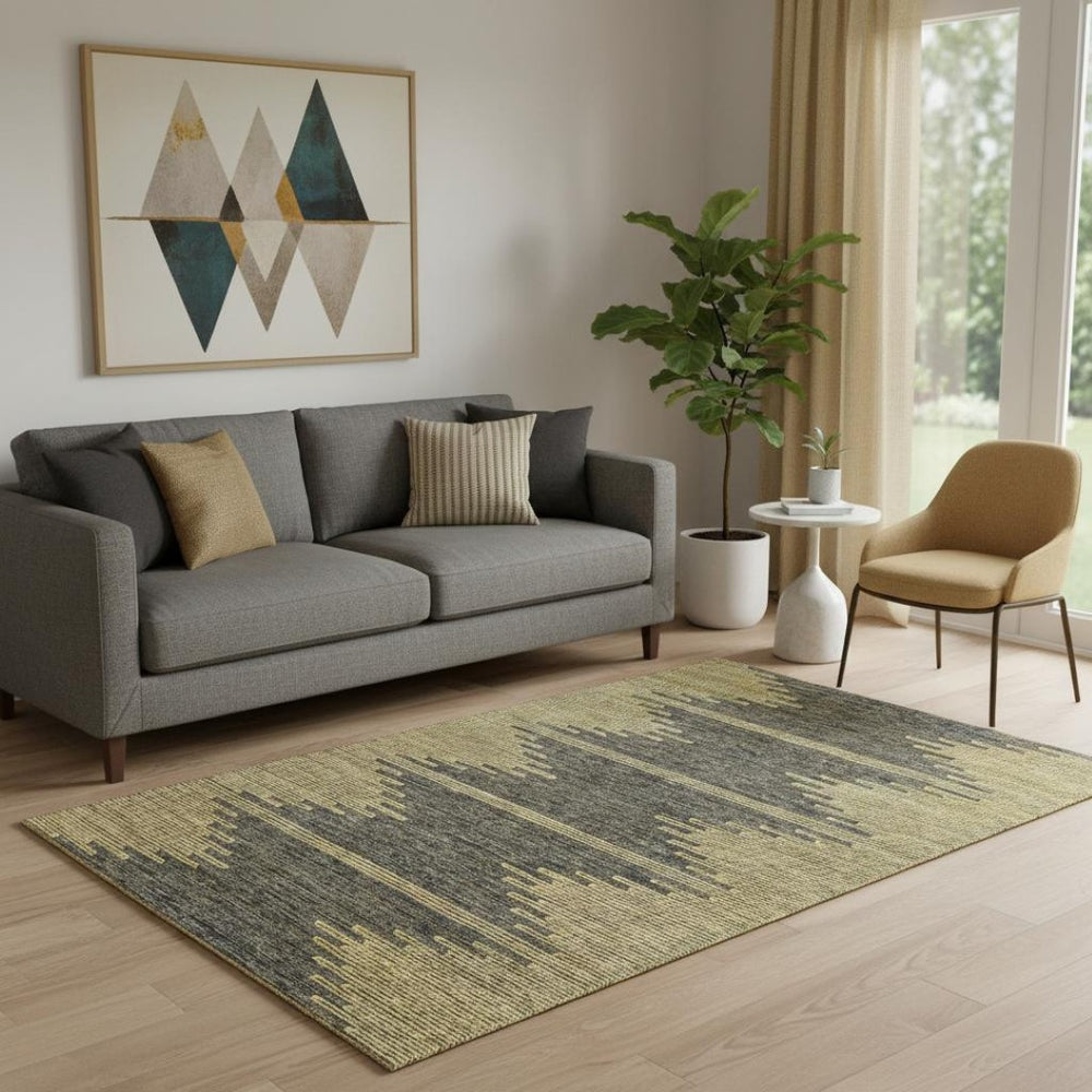 HomeRoots 5' X 8' Stylish Graphite and Gold Abstract Area Rug – Washable, UV-Protected & Pet-Friendly Design 653697