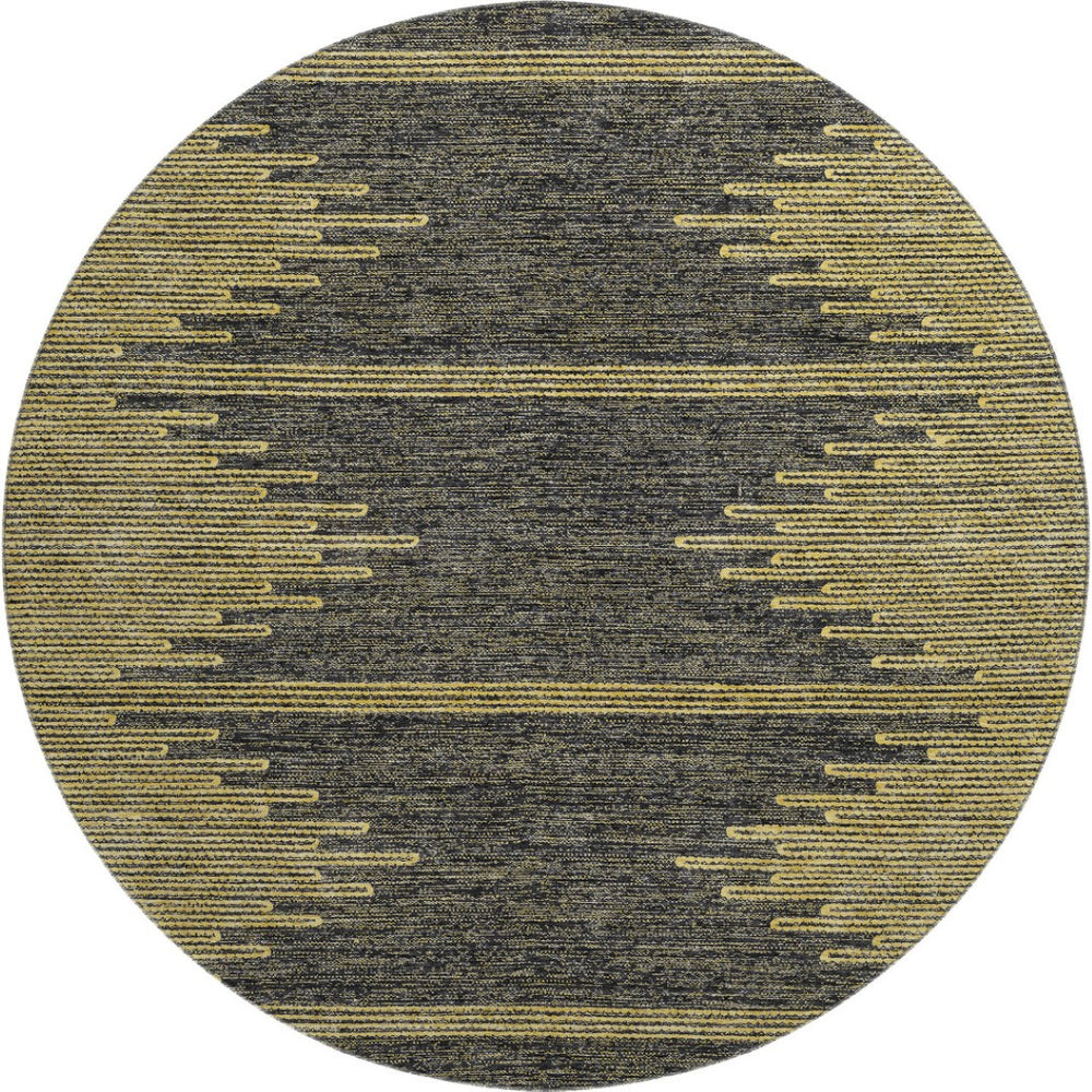 HomeRoots 8' Graphite and Gold Abstract Round Rug - Washable, UV-Protected, Stylish & Durable for Any Space 653698