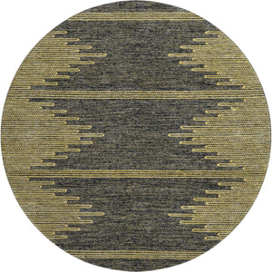 HomeRoots 8' Graphite and Gold Abstract Round Rug - Washable, UV-Protected, Stylish & Durable for Any Space 653698
