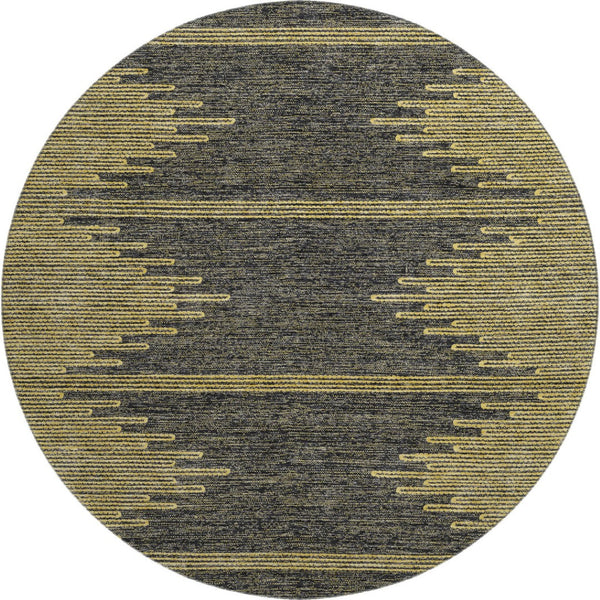 HomeRoots 8' Graphite and Gold Abstract Round Rug - Washable, UV-Protected, Stylish & Durable for Any Space 653698