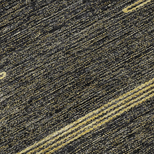 HomeRoots 8' Graphite and Gold Abstract Round Rug - Washable, UV-Protected, Stylish & Durable for Any Space 653698