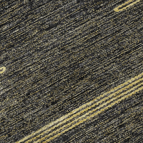 HomeRoots 8' Graphite and Gold Abstract Round Rug - Washable, UV-Protected, Stylish & Durable for Any Space 653698