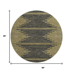 HomeRoots 8' Graphite and Gold Abstract Round Rug - Washable, UV-Protected, Stylish & Durable for Any Space 653698