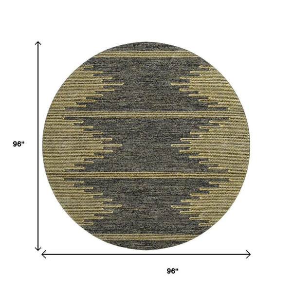 HomeRoots 8' Graphite and Gold Abstract Round Rug - Washable, UV-Protected, Stylish & Durable for Any Space 653698