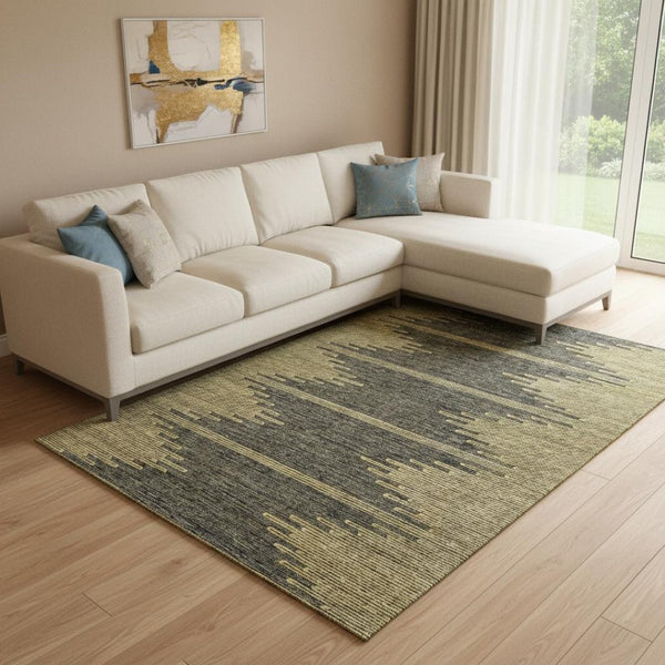 HomeRoots 8' X 10' Graphite and Gold Abstract Washable Area Rug with UV Protection for Modern Homes and Pets 653699