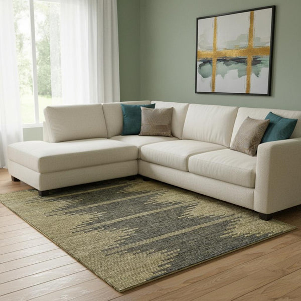 HomeRoots 9' X 12' Graphite & Gold Abstract Washable Area Rug - Durable, UV-Protected, Family-Friendly Design! 653700