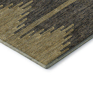 HomeRoots 9' X 12' Graphite & Gold Abstract Washable Area Rug - Durable, UV-Protected, Family-Friendly Design! 653700