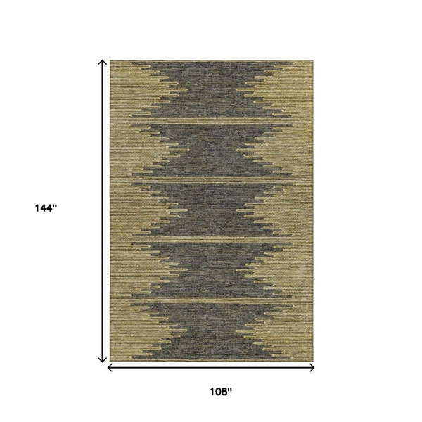 HomeRoots 9' X 12' Graphite & Gold Abstract Washable Area Rug - Durable, UV-Protected, Family-Friendly Design! 653700