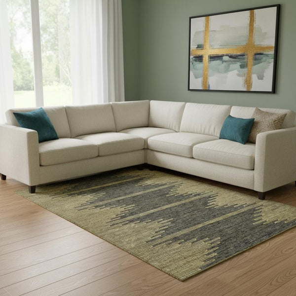 HomeRoots 10' X 14' Stylish Graphite and Gold Abstract Washable Area Rug with UV Protection for Busy Homes 653701