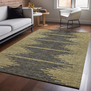HomeRoots 10' X 14' Stylish Graphite and Gold Abstract Washable Area Rug with UV Protection for Busy Homes 653701