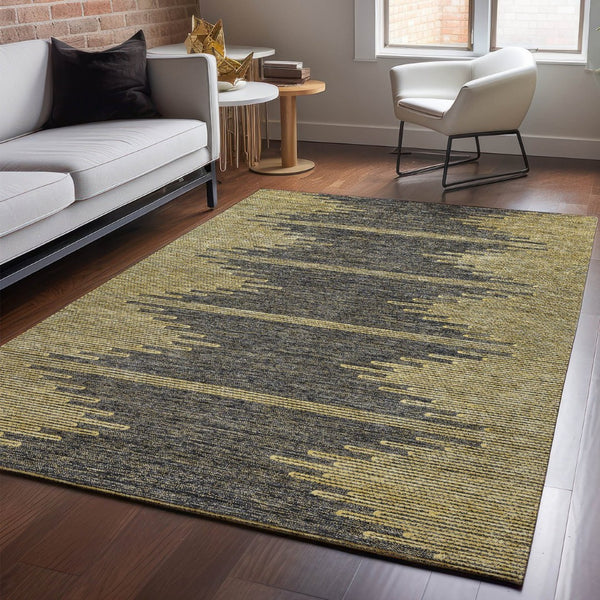 HomeRoots 10' X 14' Stylish Graphite and Gold Abstract Washable Area Rug with UV Protection for Busy Homes 653701