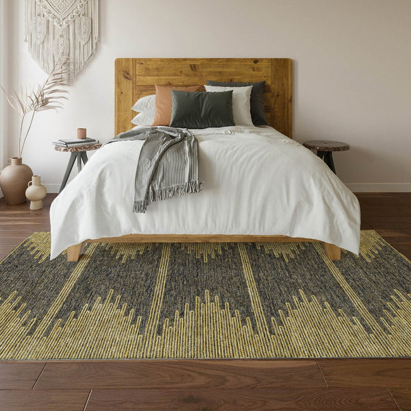 HomeRoots 10' X 14' Stylish Graphite and Gold Abstract Washable Area Rug with UV Protection for Busy Homes 653701