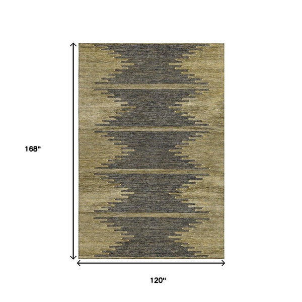 HomeRoots 10' X 14' Stylish Graphite and Gold Abstract Washable Area Rug with UV Protection for Busy Homes 653701