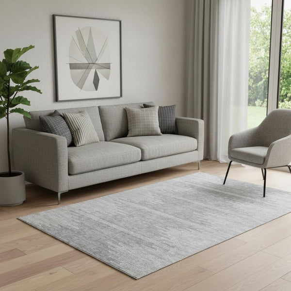HomeRoots 5' X 8' Gray And Ivory Modern Abstract Area Rug - Washable, UV-Protected, Stain-Resistant Design 653703