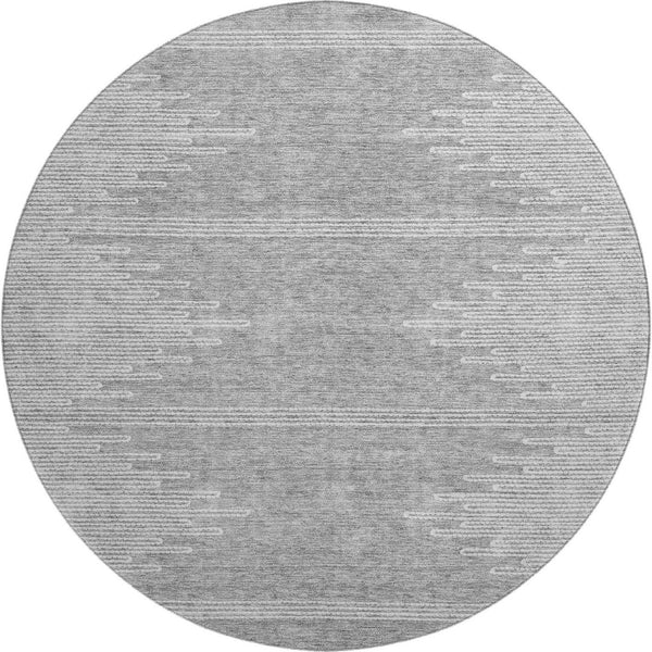 HomeRoots 8' Gray And Ivory Abstract Round Rug - Washable, UV-Protected, Soft Polyester for High-Traffic Areas 653704