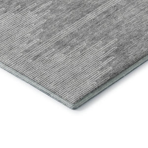 HomeRoots 8' Gray And Ivory Abstract Round Rug - Washable, UV-Protected, Soft Polyester for High-Traffic Areas 653704