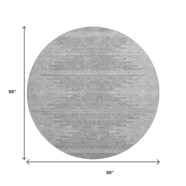 HomeRoots 8' Gray And Ivory Abstract Round Rug - Washable, UV-Protected, Soft Polyester for High-Traffic Areas 653704