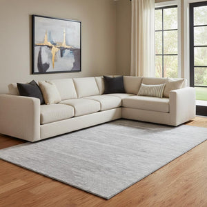 HomeRoots 8' X 10' Gray and Ivory Abstract Area Rug - Washable, Stain Resistant, UV Protected for Modern Spaces 653705