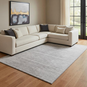 HomeRoots 9' X 12' Gray and Ivory Abstract Washable Area Rug - Stain-Resistant, UV Protected for Family Spaces 653706