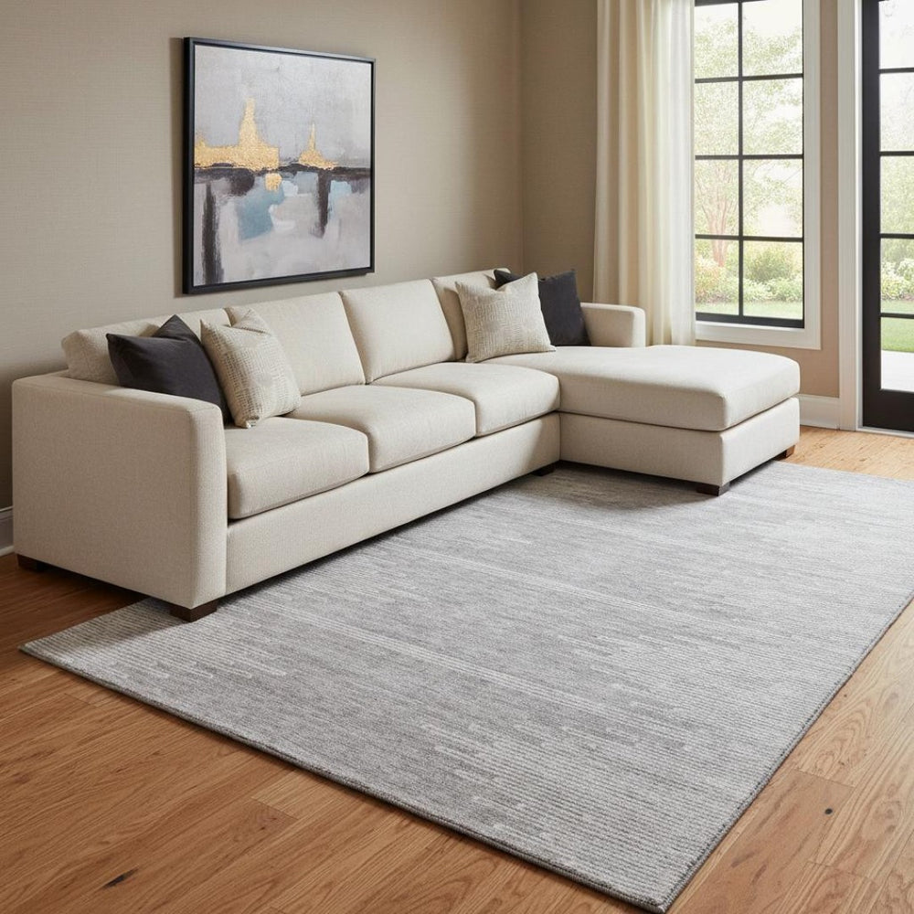 HomeRoots 10' X 14' Gray And Ivory Abstract Area Rug - Washable, UV Protected, Stain Resistant for High-Traffic Homes 653707