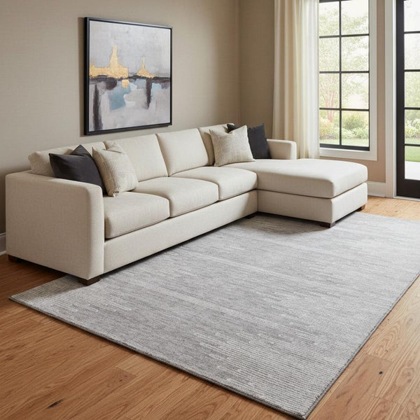 HomeRoots 10' X 14' Gray And Ivory Abstract Area Rug - Washable, UV Protected, Stain Resistant for High-Traffic Homes 653707