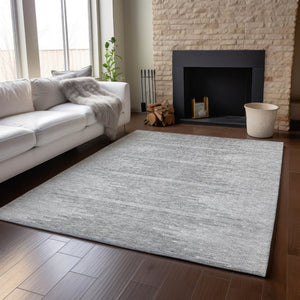 HomeRoots 10' X 14' Gray And Ivory Abstract Area Rug - Washable, UV Protected, Stain Resistant for High-Traffic Homes 653707