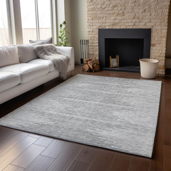 HomeRoots 10' X 14' Gray And Ivory Abstract Area Rug - Washable, UV Protected, Stain Resistant for High-Traffic Homes 653707