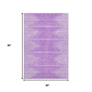 HomeRoots 5' X 8' Lavender and Ivory Abstract Area Rug - Durable, Washable, UV-Protected for Modern Living Spaces 653709
